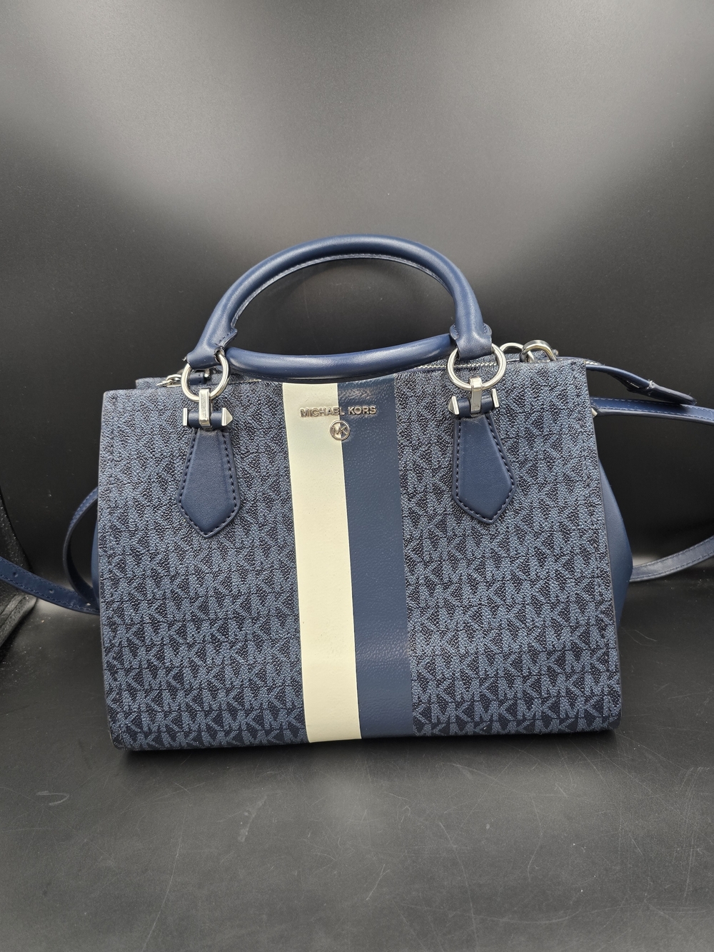 Michael Kors Navy Stripe Signature Satchel